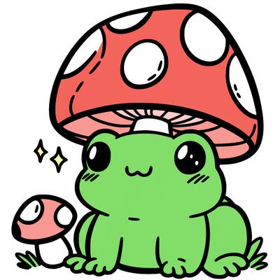 a cute frog with a mushroom hat
