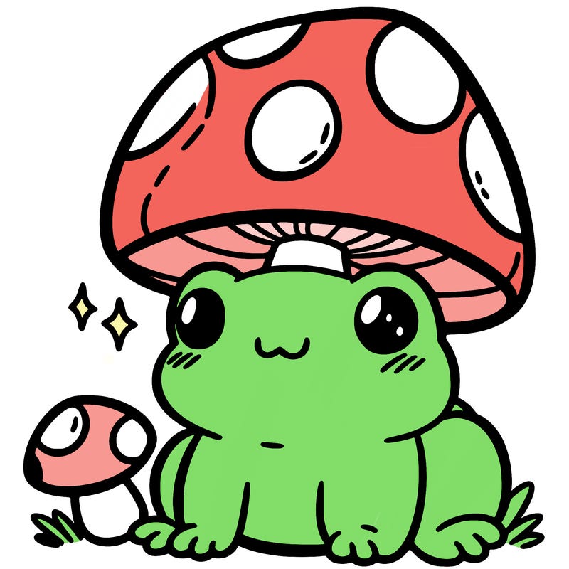 a cute frog with a mushroom hat