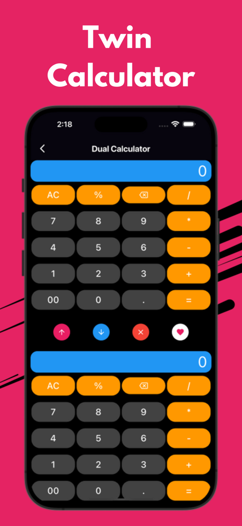 Delivery Note Maker App - Interface de uma ferramenta de calculadora dupla na tela de um smartphone com duas calculadoras empilhadas verticalmente