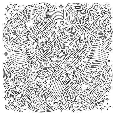 Journey through a universe of acceptance and joy with this captivating coloring page, blending the mesmerizing chaos of irregular galaxies with powerful Pride themes. It’s an inspiring artistic experience for anyone looking to celebrate love in all its forms.