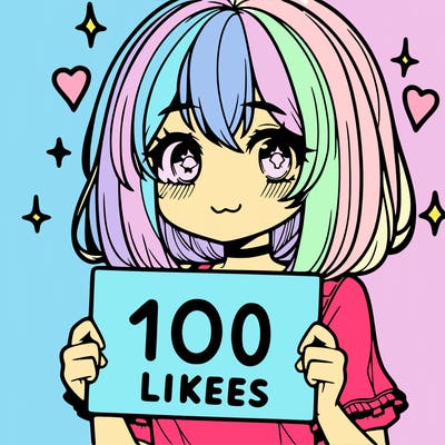 anima girl holding a 100 likes sign in her hand