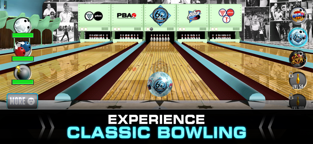 PBA® Bowling Challenge - In-game view of PBA Bowling Challenge showing professional bowling lanes and special bowling balls