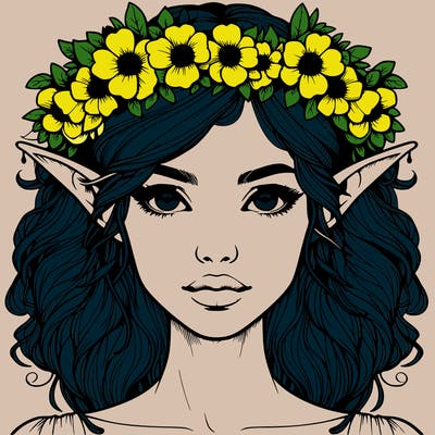 realistic female elf with flower crown