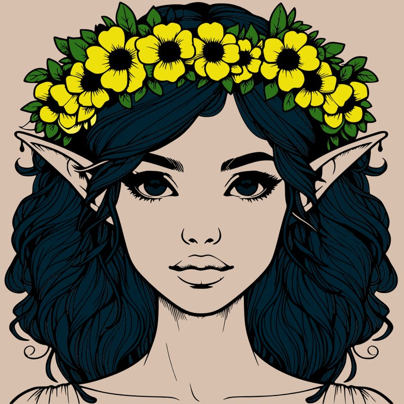 realistic female elf with flower crown