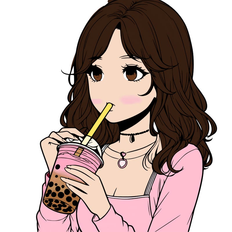 realistic girl drinking boba tea