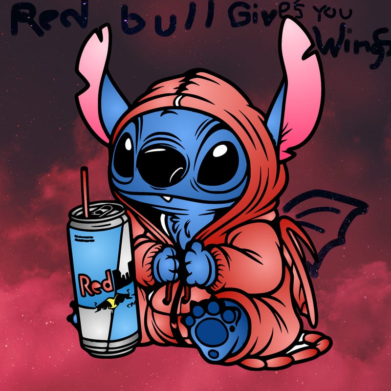 stitch a hoodie and redbull