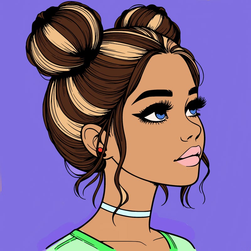 realistic girl with buns on the top of her head
