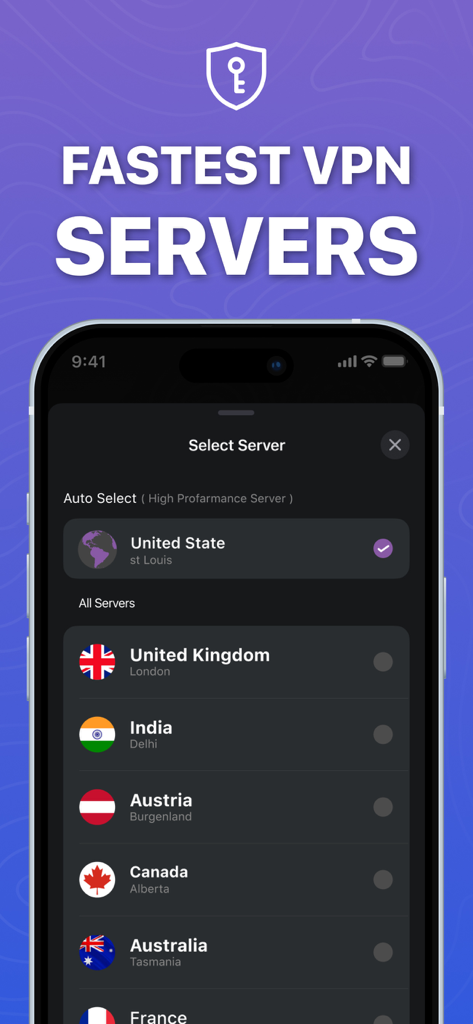 TOR Browser - TORIN - Screenshot of TOR Browser Torin showing a list of global VPN servers on an iPhone