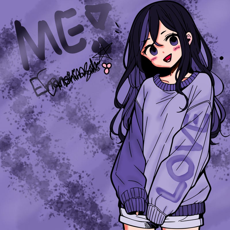 manga teen girl  in a sweater and baggy pants