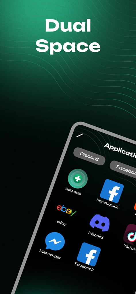 Dual Space - Parallel Space - La schermata principale dell'app Dual Space che mostra icone di applicazioni clonate per più account.