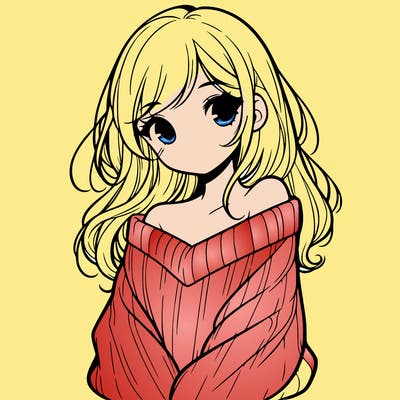 shy pretty girl wearing a sweater that is falling off one shoulder portrait