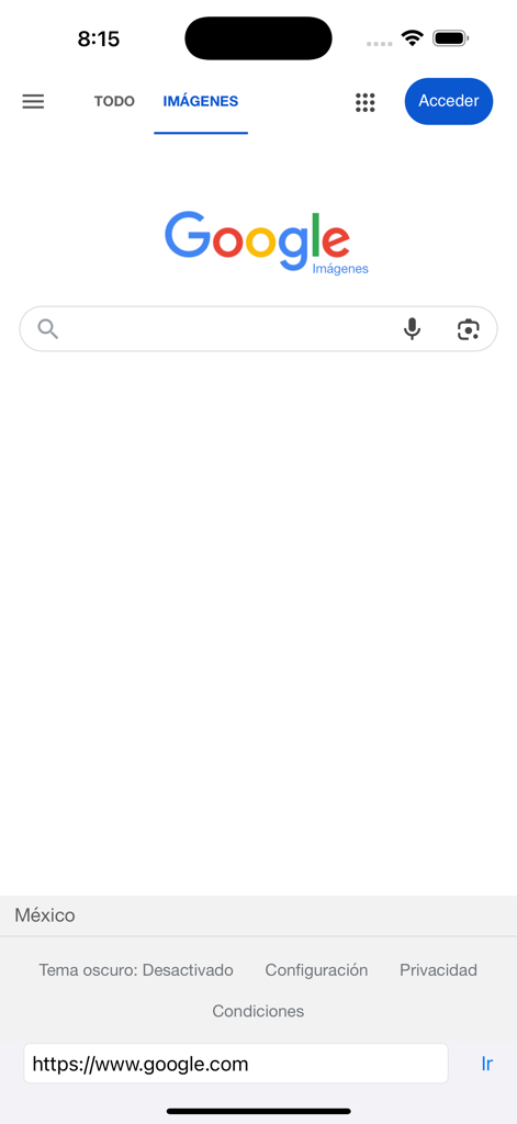 Netsafe Web Navigator mobile browser displaying the Google search engine homepage with a minimalist interface