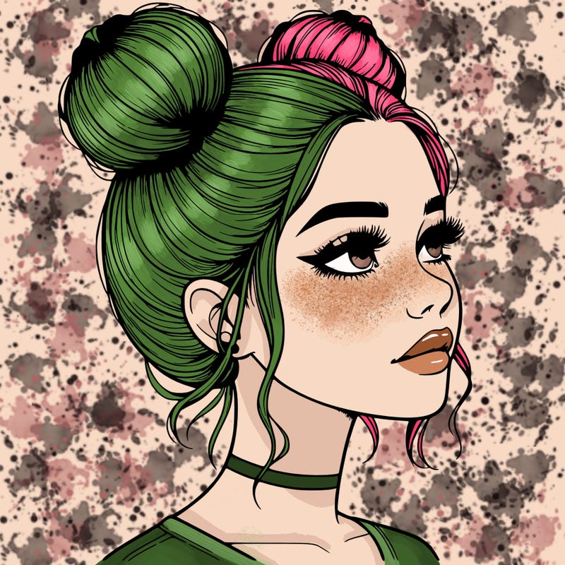realistic girl with buns on the top of her head