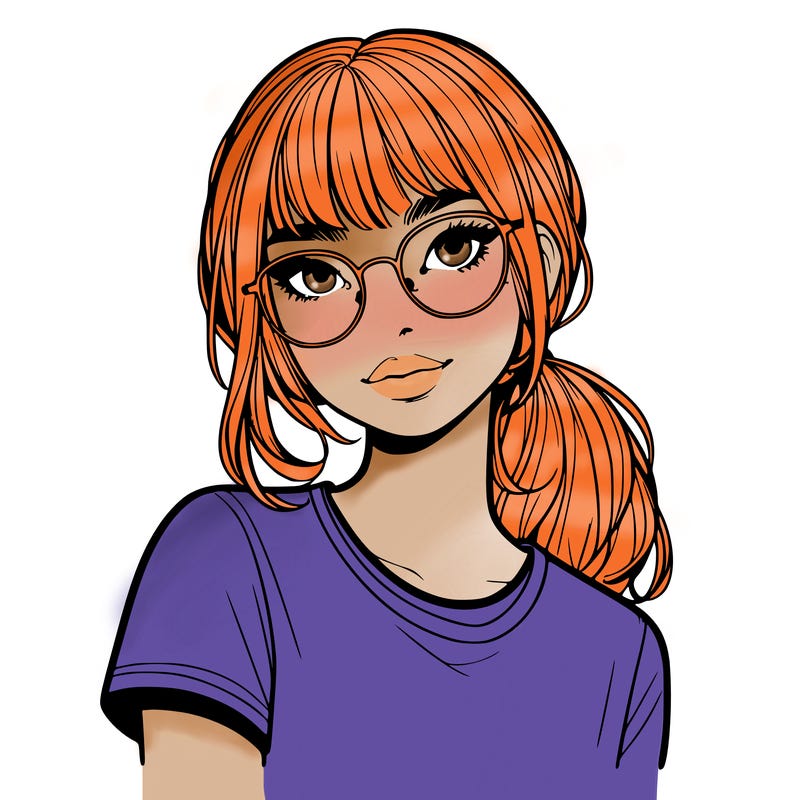 realistic girl with freckles and clear glasses