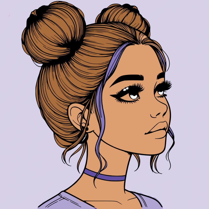 realistic girl with buns on the top of her head