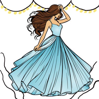 realistic woman with dress flowing in the wind