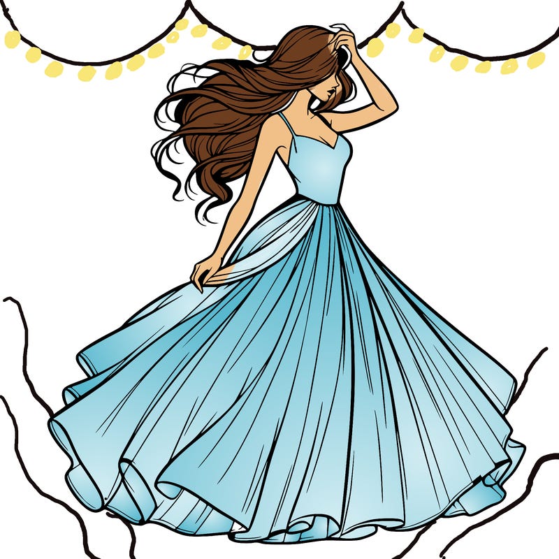 realistic woman with dress flowing in the wind