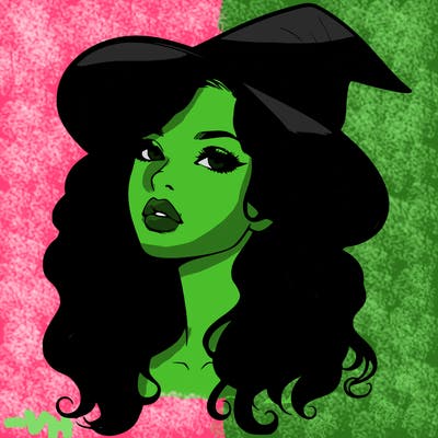 realistic witch girl with wavy hair and lips
