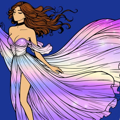 realistic woman in dress flowing the the wind