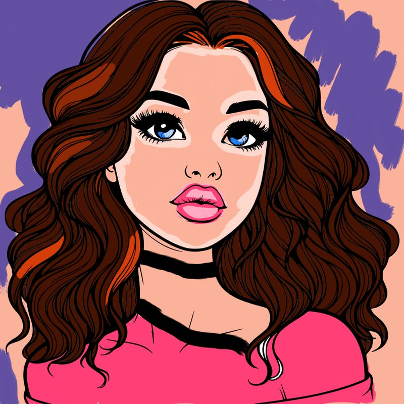 realistic girl with wavy hair and lips
