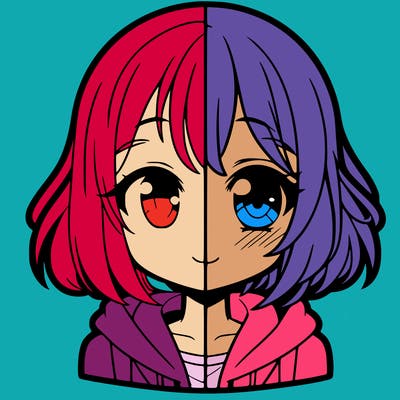 animated girl half anime