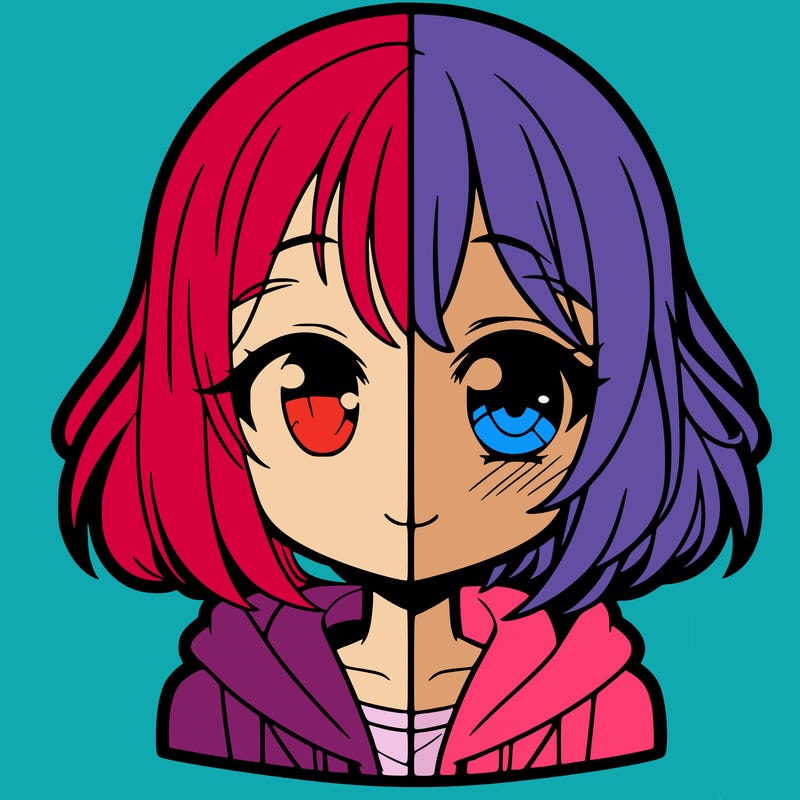 animated girl half anime