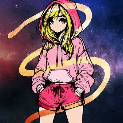 realistic girl in shorts and hoodie