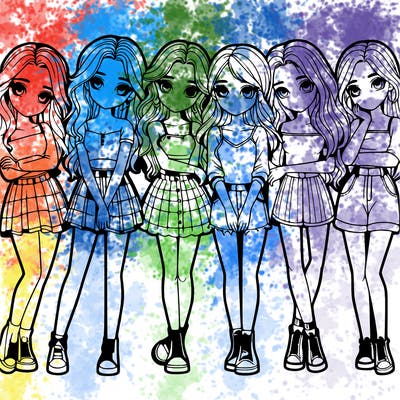 a group of girls realistic