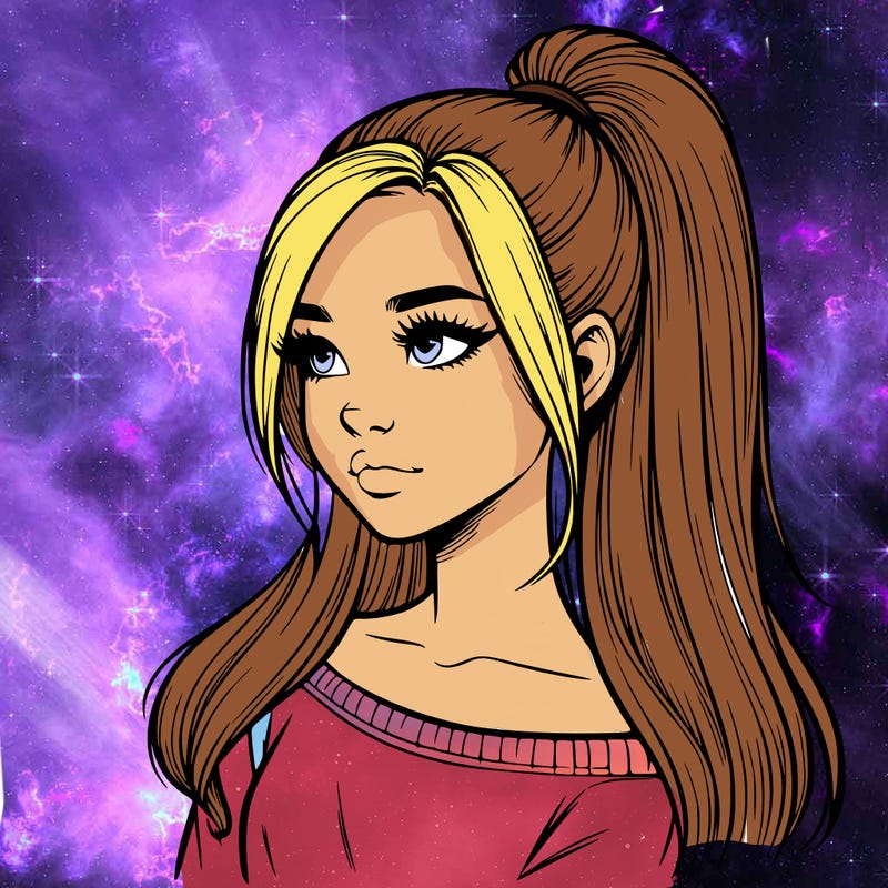 realistic girl with a high ponytail