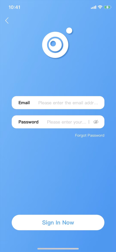 Canny Cam - Login screen for Canny Cam security app with email and password input fields