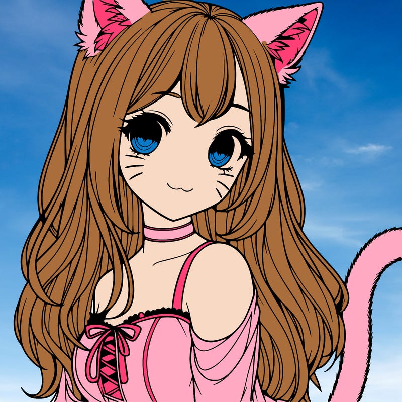 realistic girl with cat ears and a cat tail