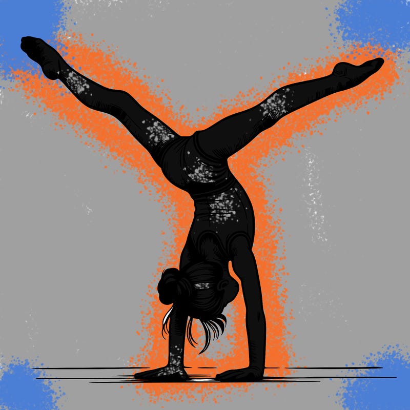 realistic gymnastic hand stand girl in four splits
