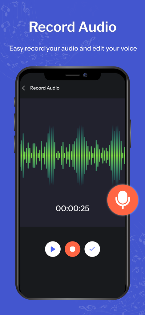 Ringtone Maker: Music Cutter - 緑色の波形とマイクアイコンが表示された録音機能を示すRingtone Makerアプリのインターフェース。