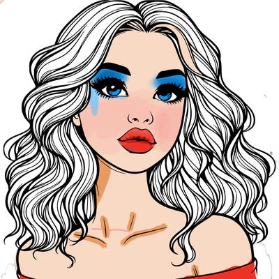 realistic girl with wavy hair and lips
