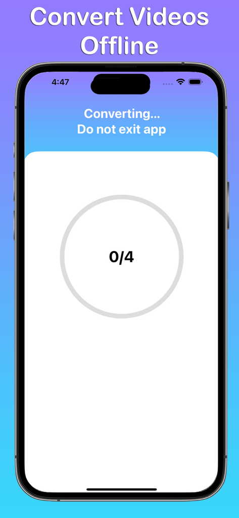 MOV MP4 変換アプリでオフライン動画変換の進行状況を示すiPhone画面