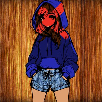 realistic girl in shorts and hoodie