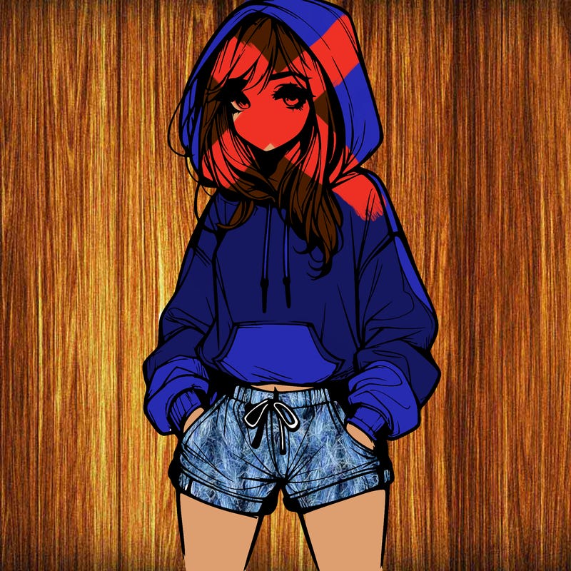 realistic girl in shorts and hoodie