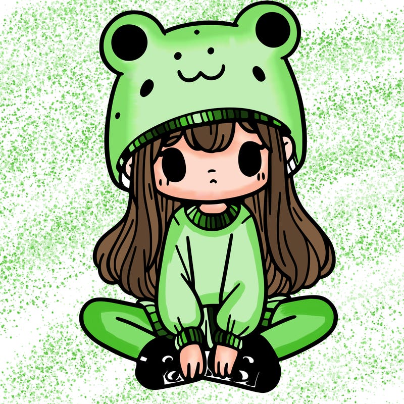 a girl wearing a frog hat and some frog socks