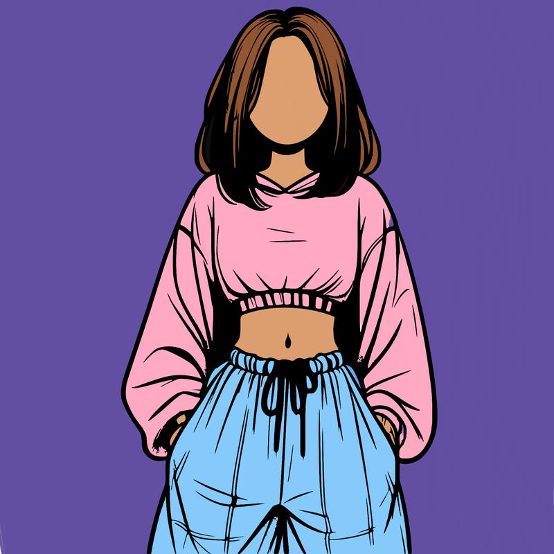 realistic girl faceless with baggy pants and a crop top
