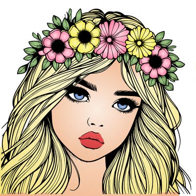 realistic girl with flowers crown