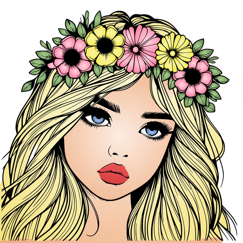 realistic girl with flowers crown