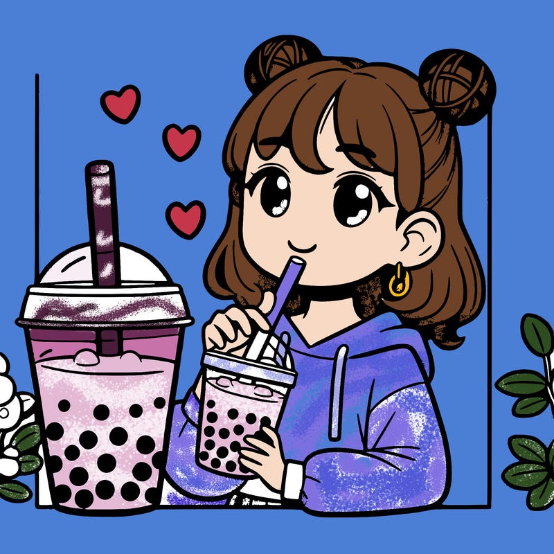 a girl holding a boba tea