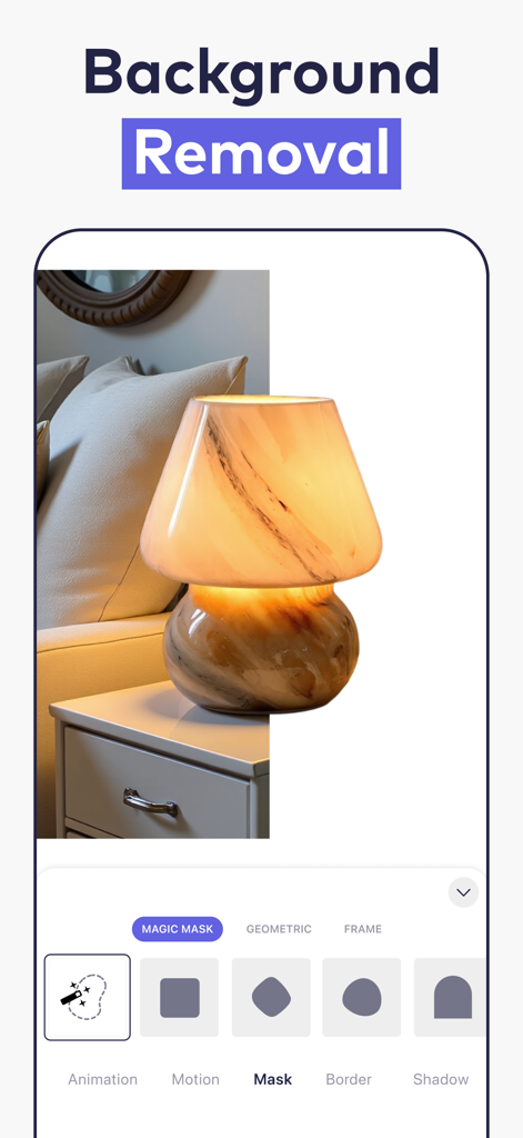 Interface of Impresso app showing the background removal tool cutout of a lamp from a photo