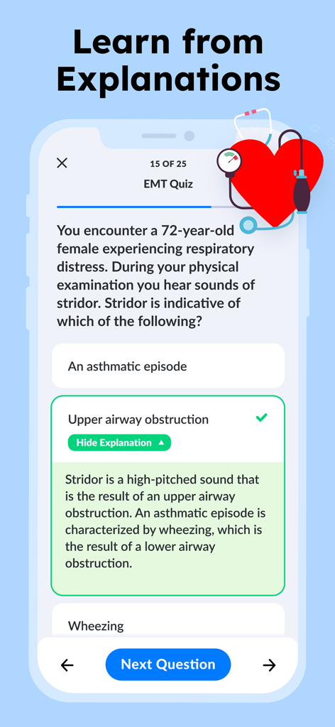 NREMT Prep. Medic Test 2026 - Écran de quiz pratique NREMT avec une explication détaillée pour une question EMT