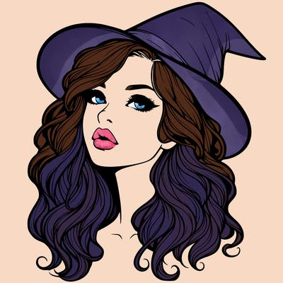 realistic witch girl with wavy hair and lips