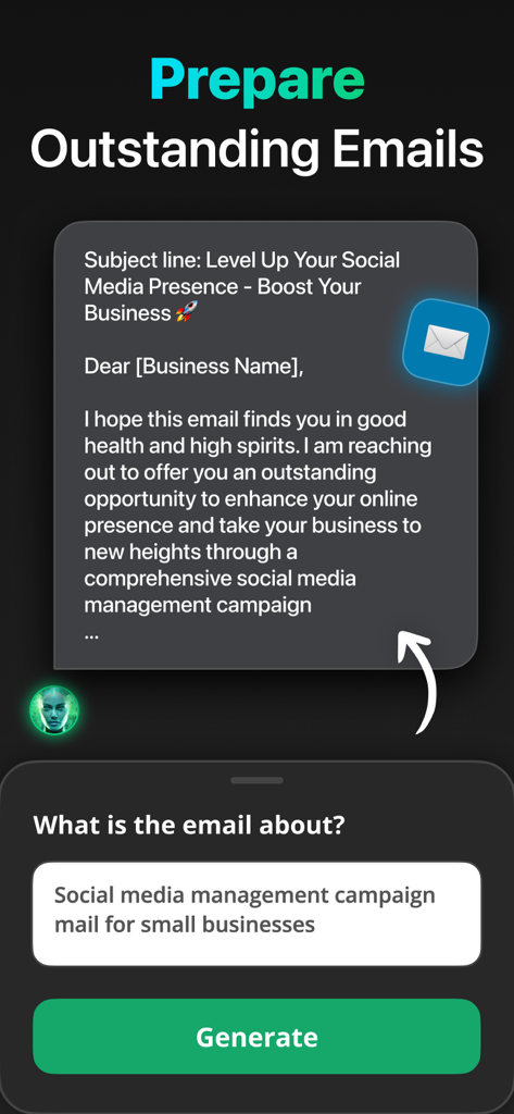 Lisa Chat AI assistant interface generating a professional business email for a social media campaign