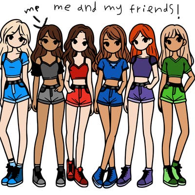 a group of girls wearing crop tops and shorts