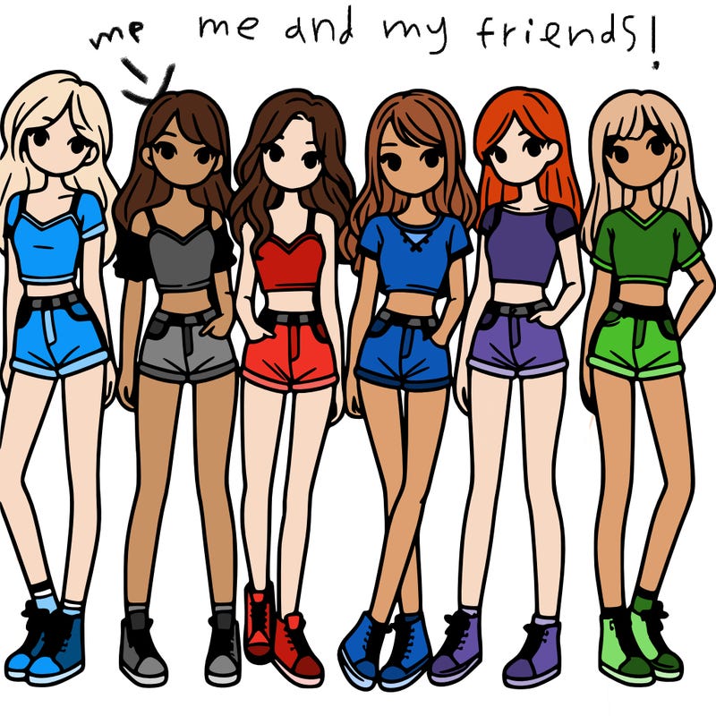 a group of girls wearing crop tops and shorts