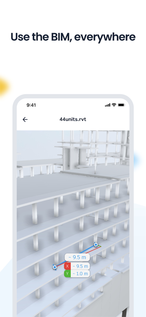 Mobile view of a 3D BIM model with measurements on a construction project using Finalcad One