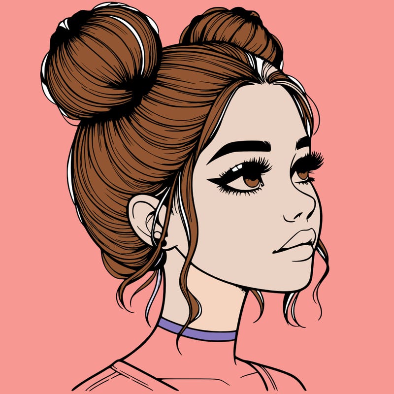 realistic girl with buns on the top of her head